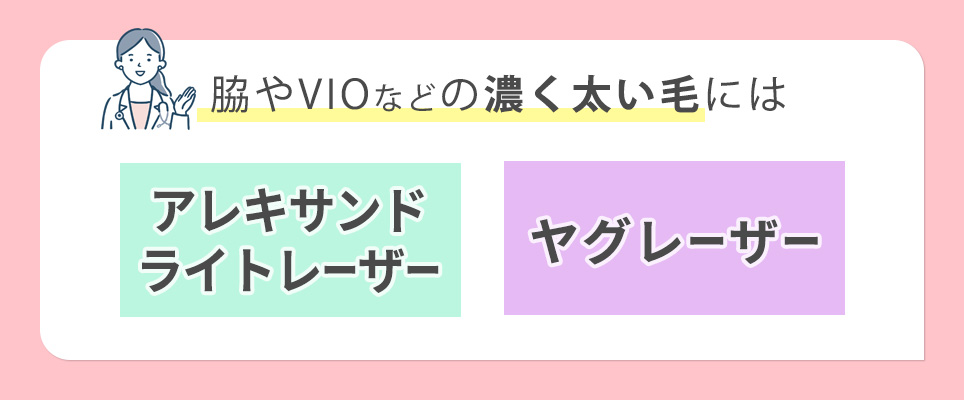 濃く太い毛にはアレキサンドライトレーザーとヤグレーザー