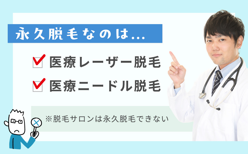 永久脱毛は医療レーザーと医療ニードルの脱毛が該当