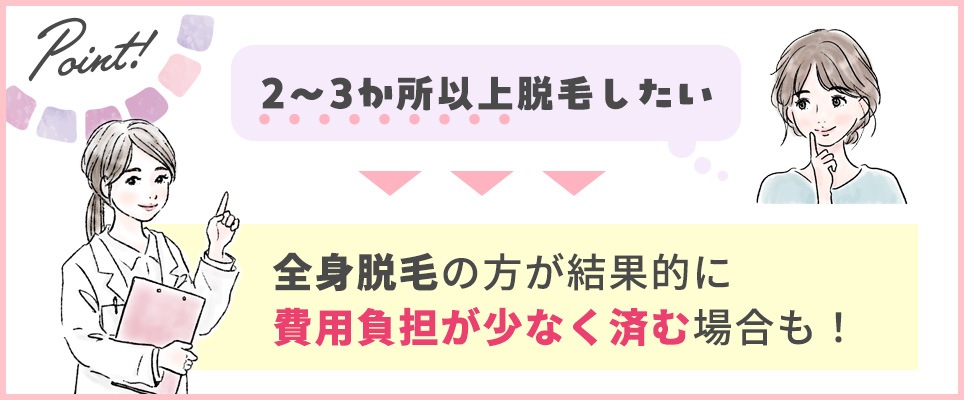 複数個所脱毛希望であれば全身脱毛が費用負担が少ない場合も