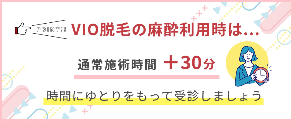 VIOの麻酔は＋30分かかるので時間にゆとりをもつ